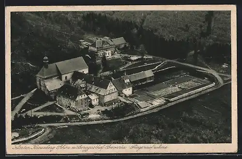 AK Kreuzberg a. Rhön, Fliegeraufnahme des Klosters mit dem Berggasthof Bavaria