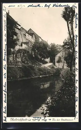 AK Mellrichstadt, Flusspartie an der Stadtmauer