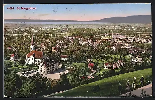 AK St. Margrethen, Blick von einer Anhöhe auf die Ortschaft
