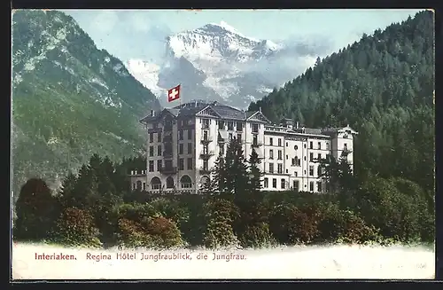 AK Interlaken, Regina Hotel Jungfraublick, die Jungfrau