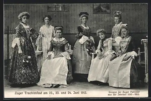 AK Zug, Trachtenfest 1912, Gruppe der Zuger Patrizier aus der Jahreszeit 1690-1800