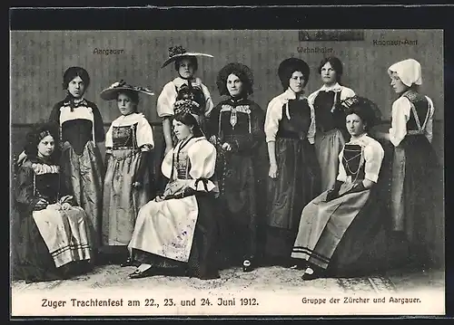 AK Zug, Trachtenfest im Juni 1912, Gruppe der Zürcher und Aargauer