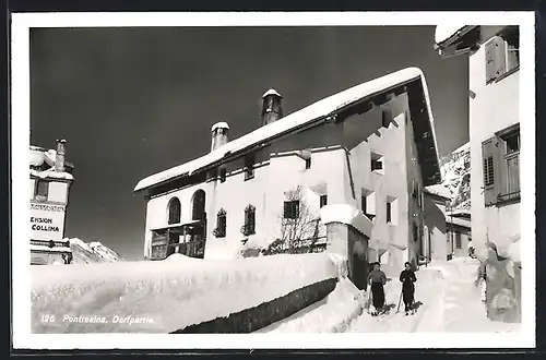 AK Pontresina, Dorfpartie im Winter