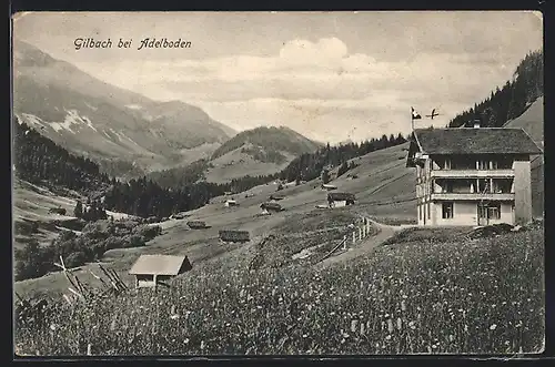 AK Gilbach b. Adelboden, Ortspartie aus der Vogelschau