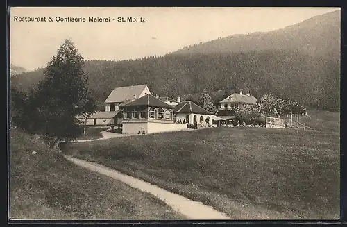 AK St. Moritz, Blick auf Restaurant-Confiserie Meierei