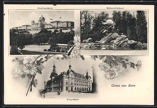AK Bern, Bundesgebäude, Weltpostdenkmal und Postgebäude