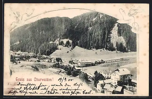 AK Churwalden, Ortsansicht aus der Vogelschau