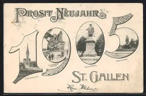 AK St. Gallen, Jahreszahl 1905 mit Ortsansichten