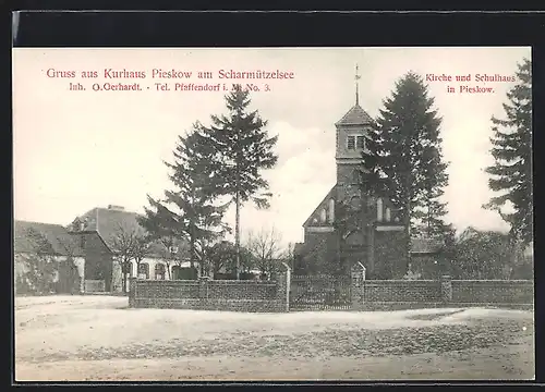 AK Pieskow, Kirche und Schulhaus