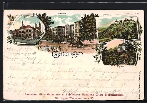 Lithographie Göttingen, Rathaus, Auditorium, Plesse und Rohns