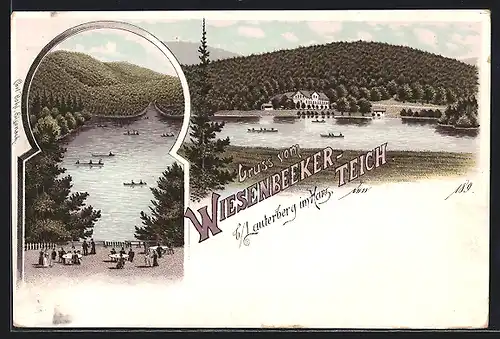 Lithographie Lauterberg i. H., Gasthaus am Wiesenbeeker-Teich