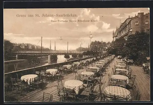 AK Saarbrücken-St. Johann, Café Saar-Terrasse Neues Münchner Kindl