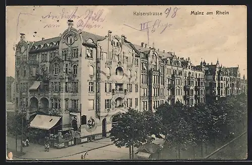 AK Mainz, Kaiserstrasse mit Restaurant Hohenzollern