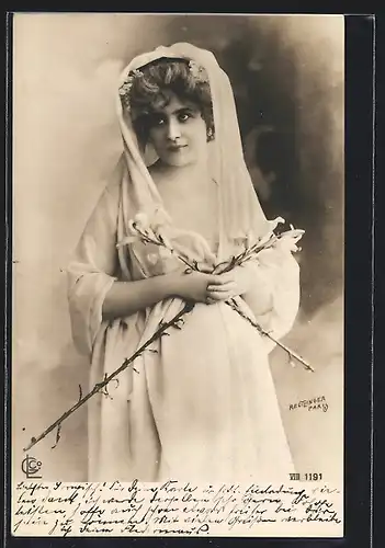 Foto-AK Atelier Reutlinger, Paris: Junge Frau mit Schleier im Haar