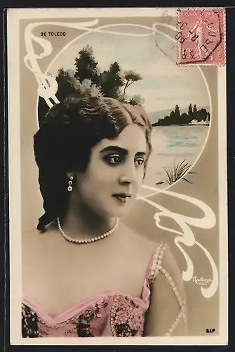 Foto-AK Atelier Reutlinger, Paris: Landschaft und Schauspielerin de Toledo