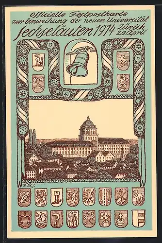 Künstler-AK Zürich, Sechseläuten 1914, Einweihung der neuen Universität