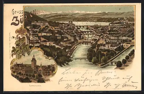 Lithographie Zürich, Landesmuseum, Gesamtansicht