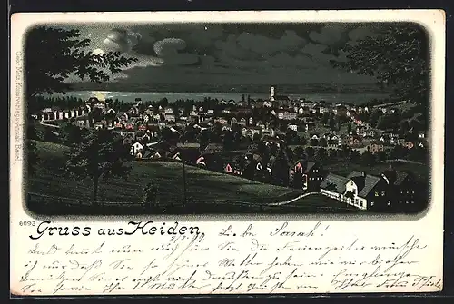 Mondschein-Lithographie Heiden, Totale von der Bergwiese aus gesehen