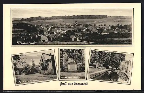 AK Farnstedt, Partie mit Kirche, Denkmal 1914-18, Am Dorfteich