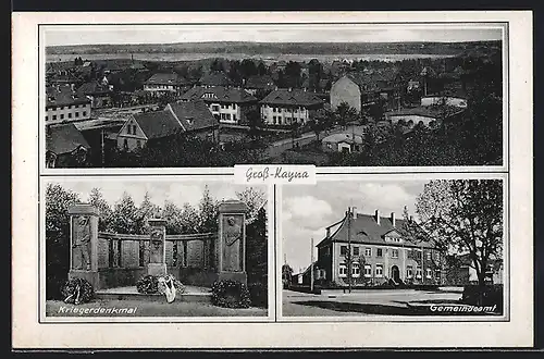 AK Gross-Kayna, Kriegerdenkmal, Gemeindeamt, Teilansicht