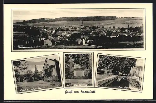 AK Farnstedt, Partie mit Kirche, Denkmal 1914-18, Am Dorfteich