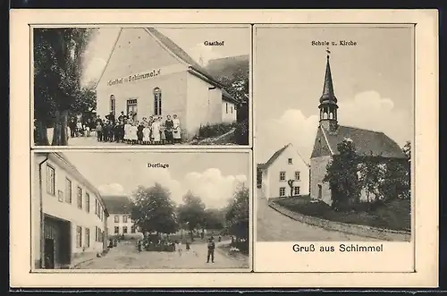 AK Schimmel, Dorflage, Gasthof, Schule und Kirche