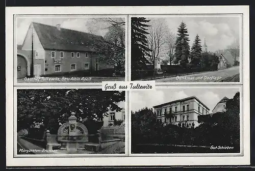 AK Tultewitz, Gasthaus, Denkmal & Dorfstrasse, Gut Schieben