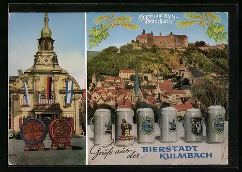AK Kulmbach, Ortsansicht mit Burg und Rathaus der Bierstadt