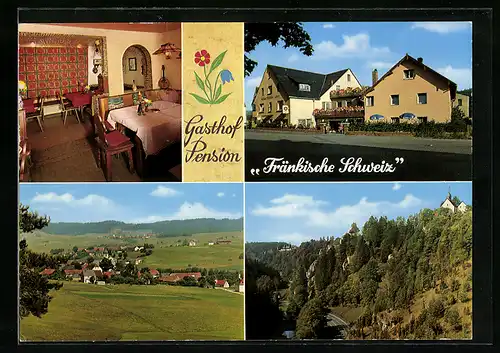 AK Kirchahorn im romantischen Ailsbachtal, Ortsansicht und drei Ansichten Gasthof-Pension Fränkische Schweiz