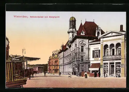 AK Winterthur, Bahnhofplatz mit Hauptpost