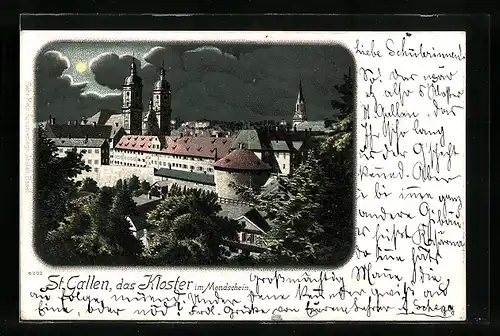 Lithographie St. Gallen, Das Kloster im Vollmondlicht