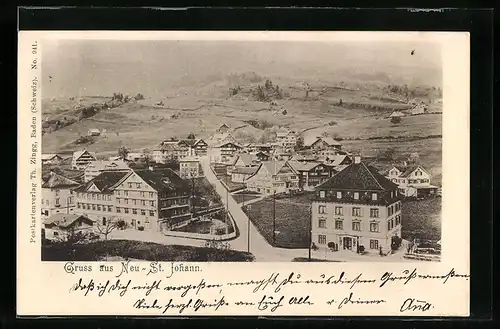 AK Neu-St. Johann, Ortspartie aus der Vogelschau