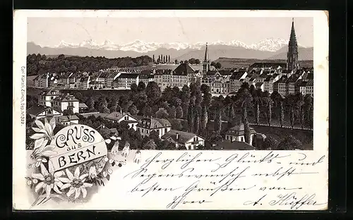 Vorläufer-Lithographie Bern, 1895, Stadtansicht aus der Vogelschau
