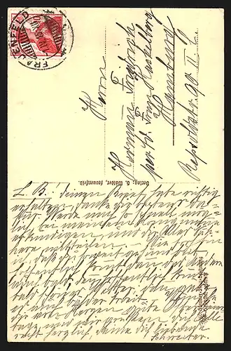 Steindruck-AK Frauenfeld, Partie an der Freie Strasse mit Kirchturm