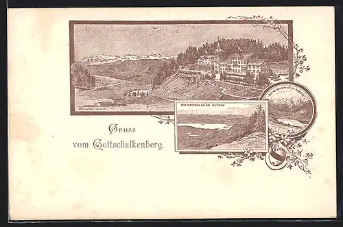 Künstler-AK Gottschalkenberg, Blick vom Bellevue auf den Zürichsee, Blick vom Belvedère auf den Aegerisee