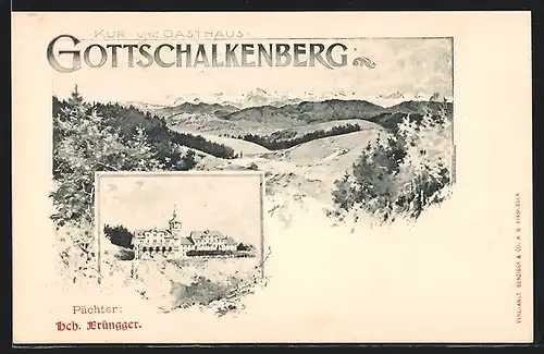 Künstler-AK Gottschalkenberg, Blick ins Land, Gasthaus