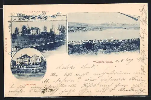 AK Wädensweil, Obst- u. Weinbauschule, Hôtel Engel, Totale des Ortes