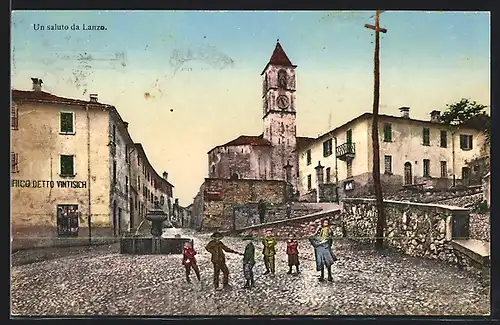 AK Lugano, Kinder in einer Strasse mit Blick zur Kirche