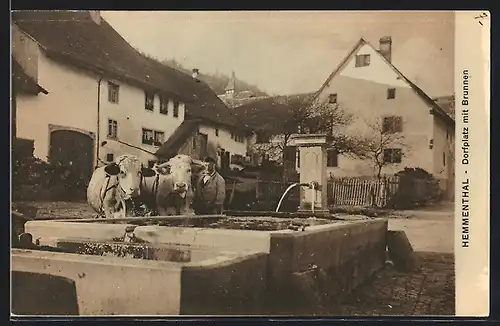 AK Hemmenthal, Dorfplatz mit Brunnen