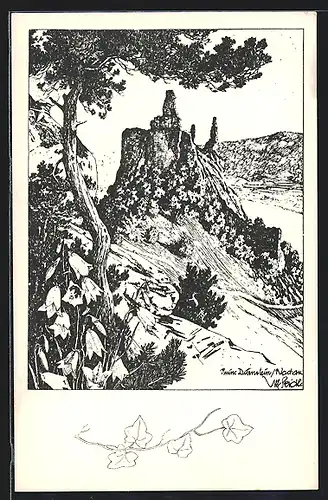 Künstler-AK Ulf Seidl: Dürnstein, Wachau, An der Ruine Dürnstein