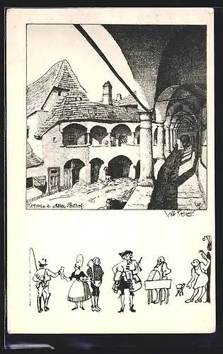 Künstler-AK Ulf Seidl: Krems a. d. Donau, Alter Posthof