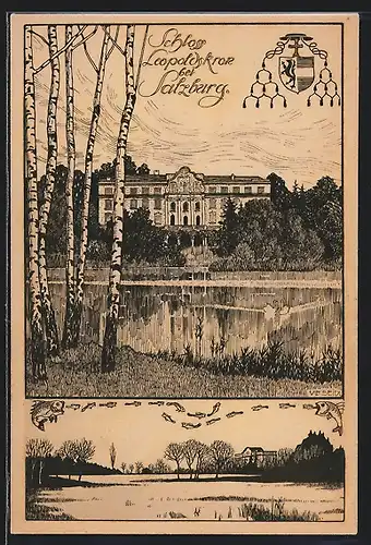 Künstler-AK Salzburg, am Ufer vor dem Schloss Leopoldskrone