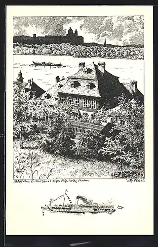 Künstler-AK Ulf Seidl: Melk, Schloss Luberegg gegen Stift Melk, Wachau