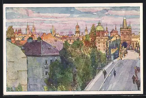 Künstler-AK Jaroslav Setelik: Prag, Na Karlove moste, le pont de Charles IV