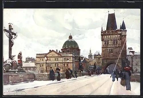 Künstler-AK Jaroslav Setelik: Prag, Kreuzherrnkloster