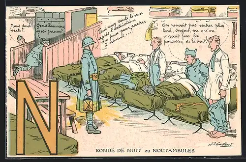 Künstler-AK Ronde de Nuit ou Noctambules, französisches Soldatenleben