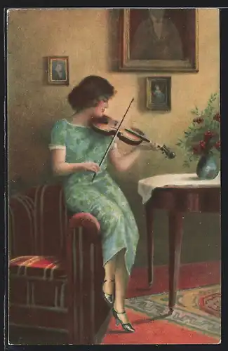 AK Junge Frau spielt Geige