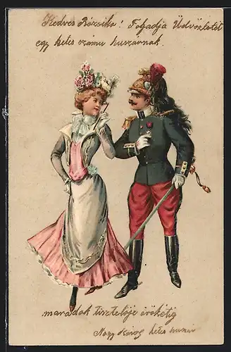 AK Junger französischer Soldat in Uniform mit junger Frau