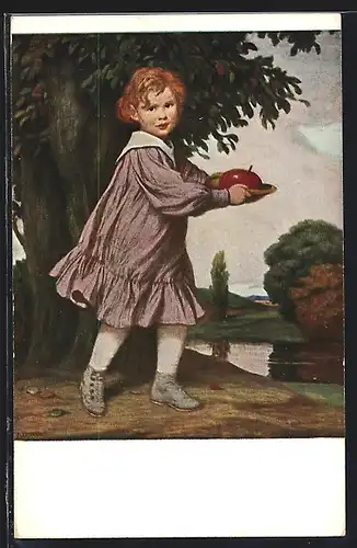 Künstler-AK G. Hirth`s Verlag, Serie VI, 2, Ludwig von Zumbusch: Herbst, Mädchen mit Teller voller Obst