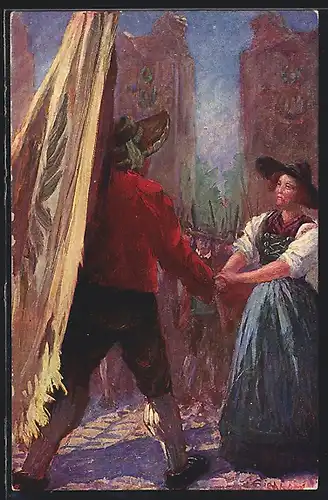 Künstler-AK Junges Paar in Tiroler Volkstracht